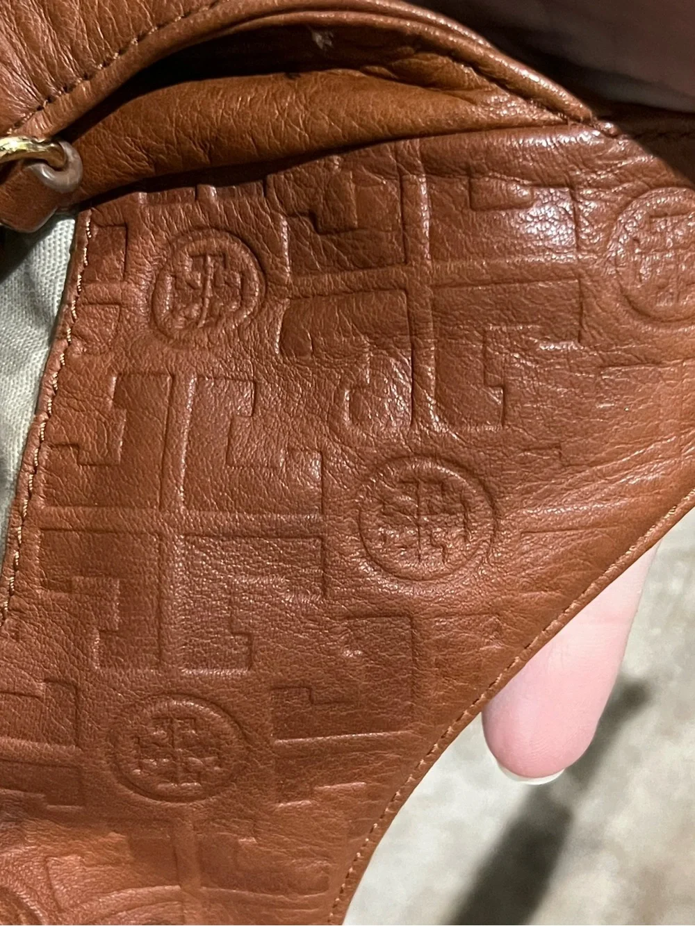 Tory Burch Embossed Brown Leather Hobo Satchel